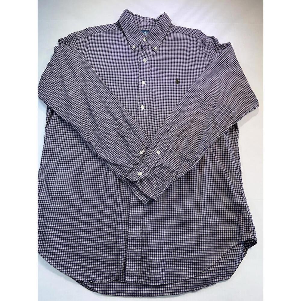 Polo Ralph Lauren Classic Fit Mens LG Purple Gingham Check Black Pony Soft